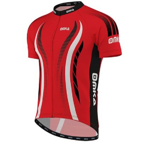 OMKA Herren Fahrrad Radler-Trikot, Racing Shirt mit Sublima, rot/weiß/schwarz