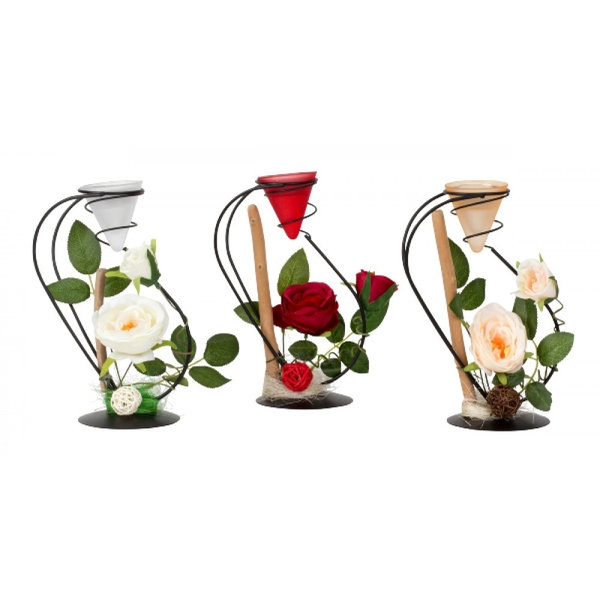 Metalldeko mit Rosen und Teelichthalter h=23,5cm
